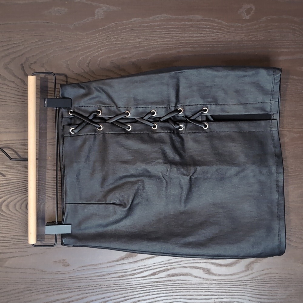 Black leather mini skirt